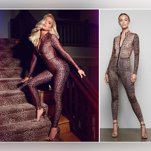 Good American Reversible Catsuit XS/S Leopard & Black Stretch Jumpsuit - Picture 2 of 12